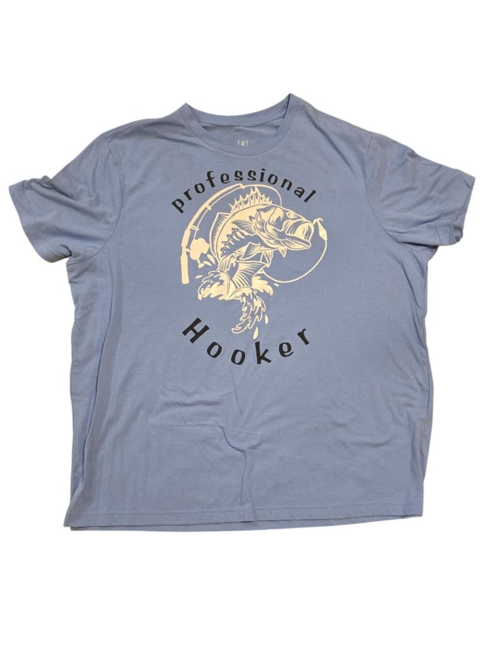 Professional Hooker T Shirt Fishing Print Blue 3XL Short Sleeve Crew Neck Fish